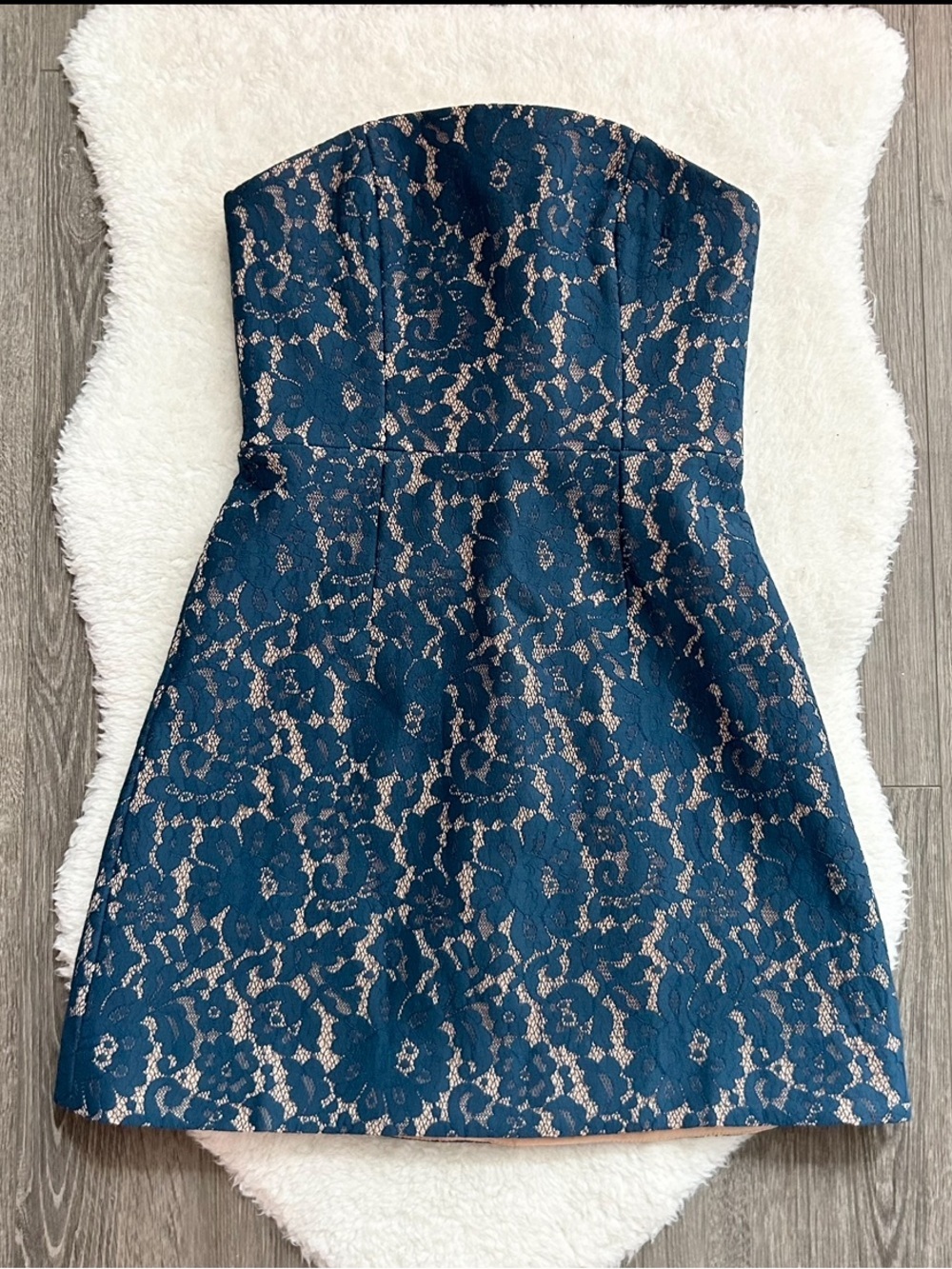 KEEPSAKE the Label Blue Lace Strapless Dress